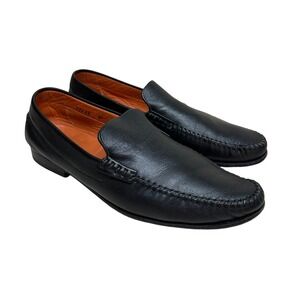 Santoni Mens Black Leather Moc Toe Loafer Dress Driving Shoes Italy Mens 10